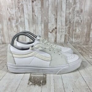 Vans Womens Sk8-Low White Leather Glitter Stripe Sneakers Size 7.5 721356